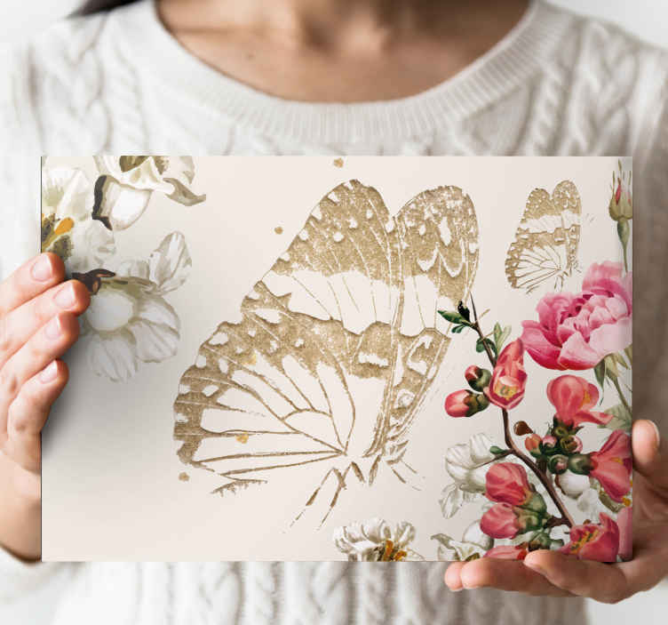 Cuadro vintage Rosa de estilo vintage con mariposas - TenVinilo