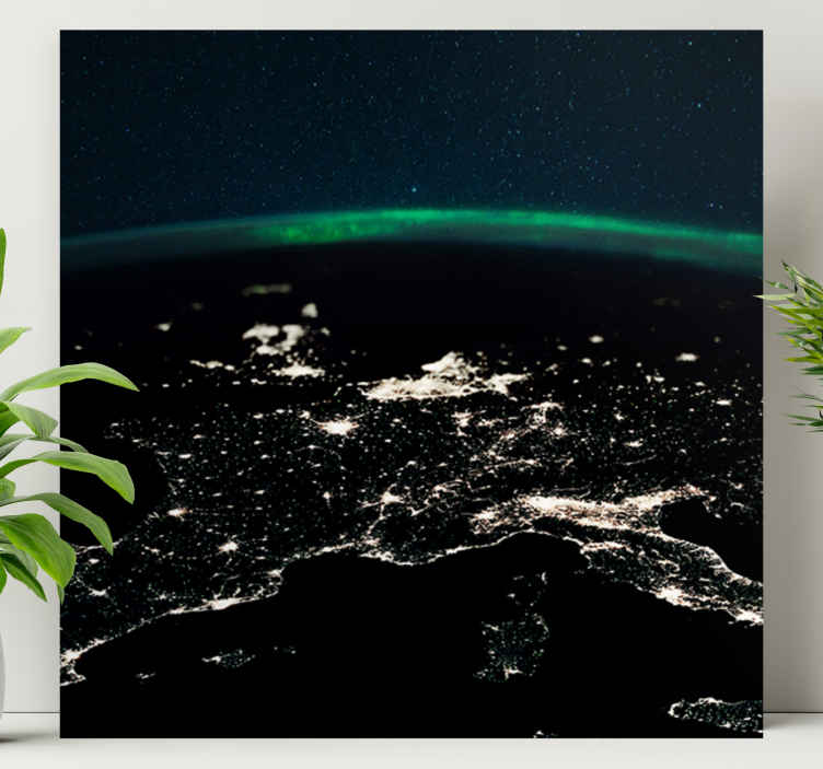 Wereldkaart canvas schilderij luchtfoto nachtzicht - TenStickers