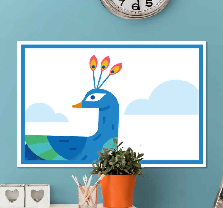 Cuadro animales pavo real azul estilizado - TenVinilo