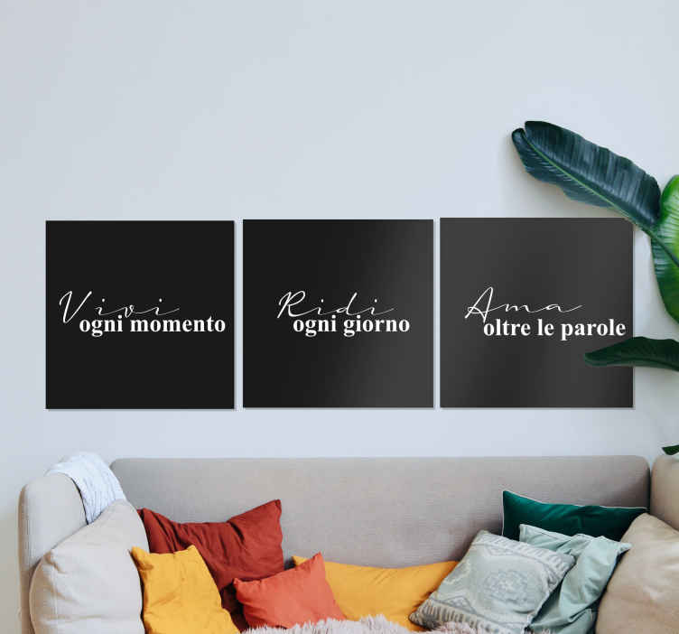 Dipinto camera da letto matrimoniale Vivi ridi ama