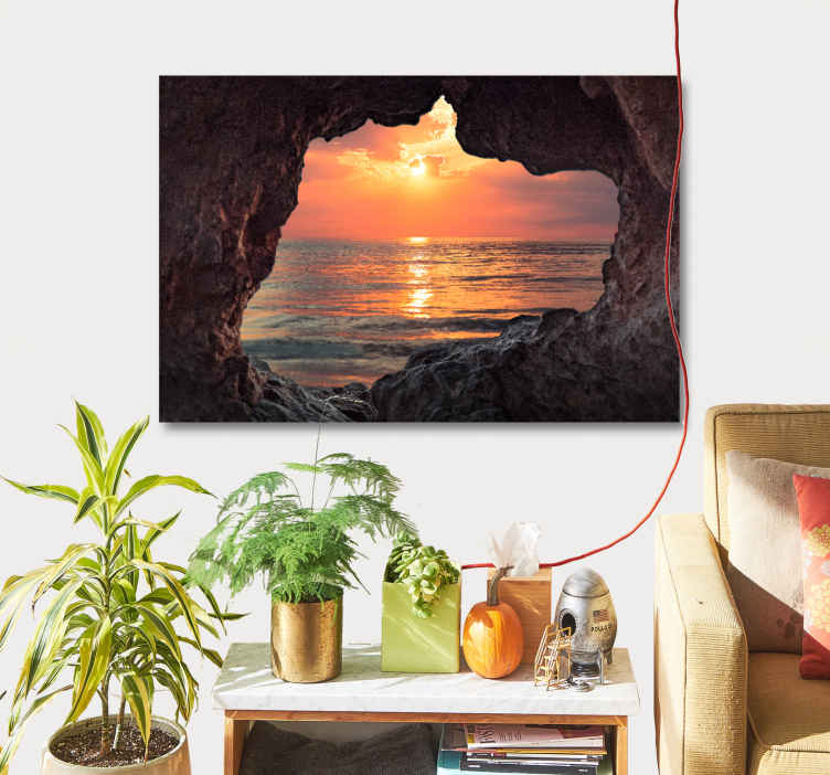 3D Cave sunrise ocean landscape wall canvas TenStickers