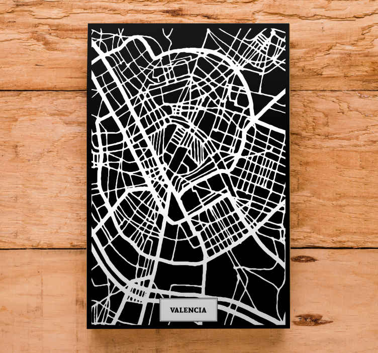 Cuadro de ciudades con Mapa topográfico Valencia - diseño