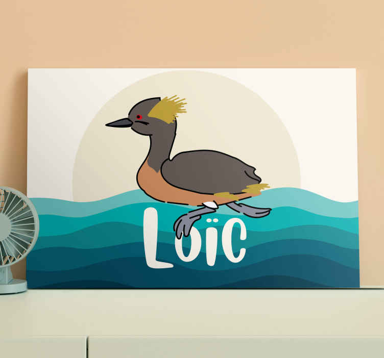 Tableau Grèbe à cou noir prénom personnalisable - TenStickers