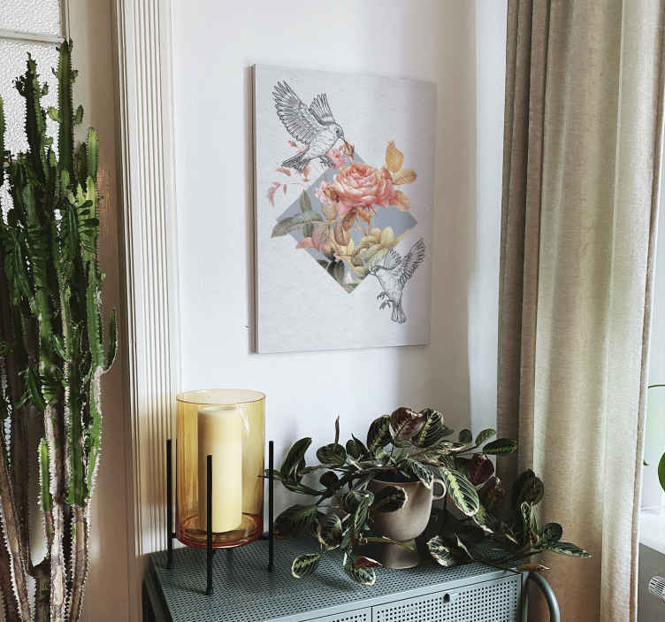 Cuadro de flores con pájaros - para decorar una casa