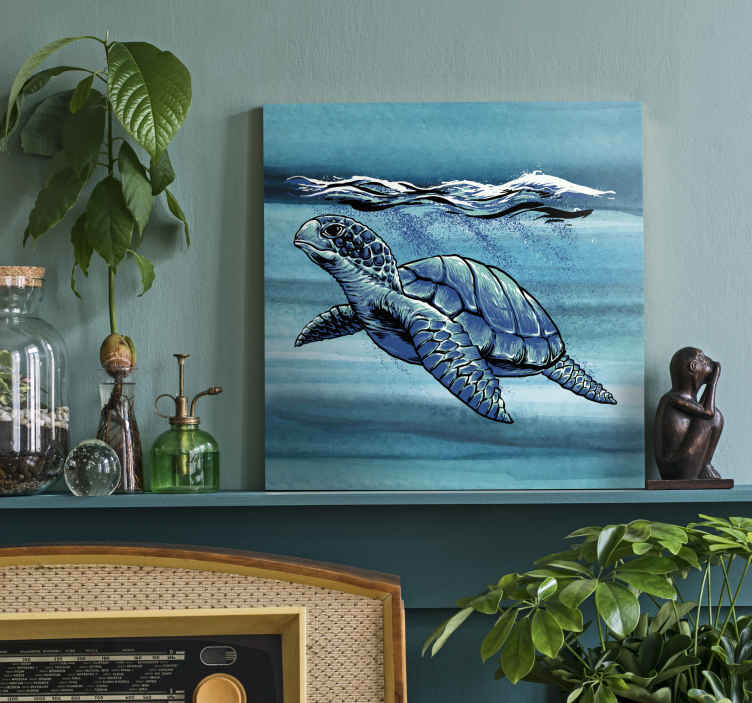 Blue watercolor turtle canvas for living room - TenStickers