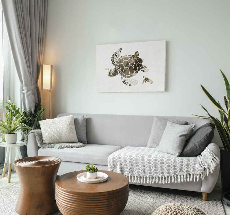 Brown watercolor turtle living room wall art - TenStickers