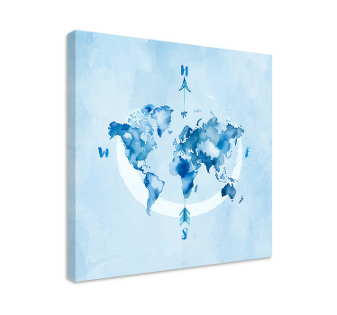 Cuadro azul planisferio azul acuarela - TenVinilo