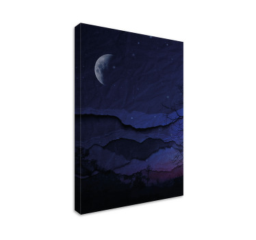 Cuadro azul paisaje nocturno original con luna - TenVinilo
