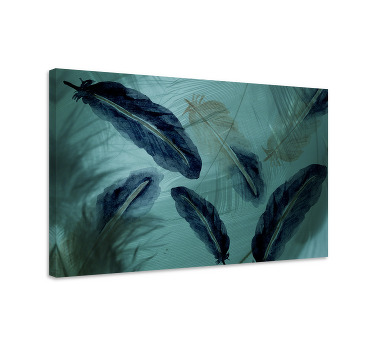 Cuadro azul estética de línea con plumas acuareladas - TenVinilo
