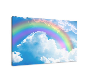 Cuadro azul arcoíris en un cielo azul con nubes - TenVinilo