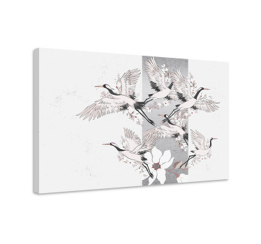 Cuadro gris aves orientales en franja artística - TenVinilo