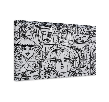 Cuadro gris rostros abstractos en blanco y negro - TenVinilo