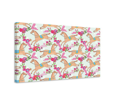 Paarden schilderij op canvas roze bloemen paardenpatroon - TenStickers