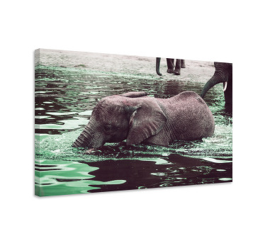 Canvas schilderij olifant drinkende baby olifanten - TenStickers