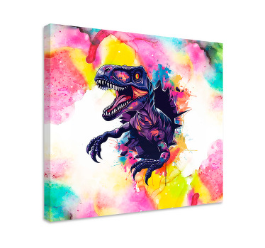 Canvas schilderij dinosaurus verzadigde kleuren velociraptor - TenStickers