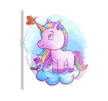 Tableau licorne avec papillon et arc-en-ciel - TenStickers