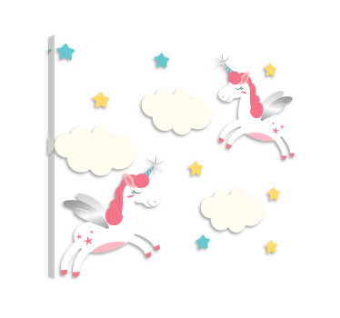 Tableau licorne nuages étoiles roses autocollant - TenStickers