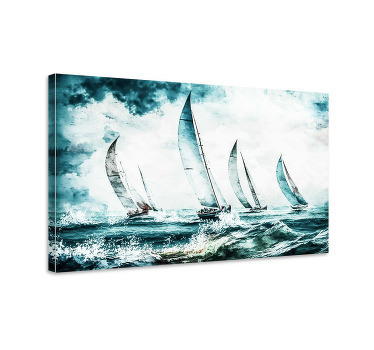 Blue canvas print sailboats on the sea - TenStickers