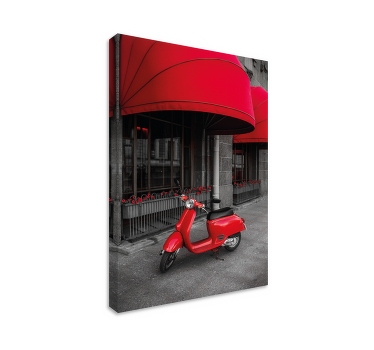 Parked red motor Italian scooter city canvas - TenStickers