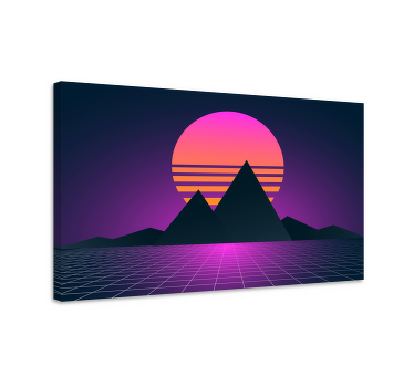 Tableau vintage paysage de montagne synthwave - TenStickers