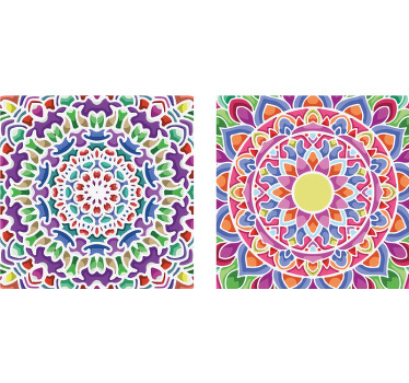 Mandala canvas print which features two unique canvas prints each decorated with a beautifully bright pattern. High quality.