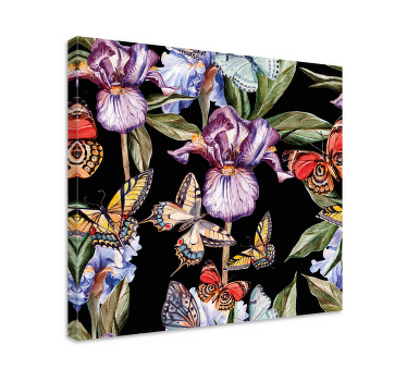 Delikate blomster og sommerfugl lærred væg kunst - TenStickers
