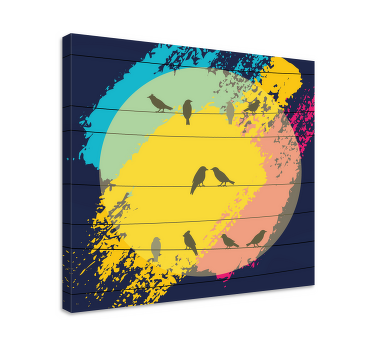 Retro circle silhouettes bird canvas wall art - TenStickers