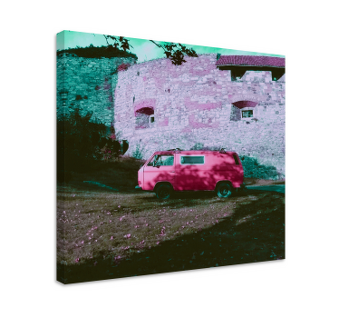 Cuadro para dormitorio Coche rosa y diseño de castillo rosa - TenVinilo