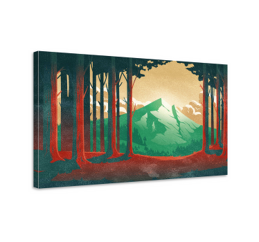 Tableau paysage Forêt de dessin animé avec montagne - TenStickers