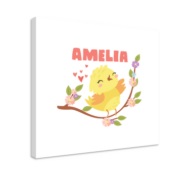 Poikasen poika nimen ja kukkien kanssa lintu canvas - Tenstickers