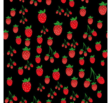 Preto com tela de frutas de morangos. Fundo preto. Forma de painel única e padrão de morango detalhado. Obtenha remessa imediata!