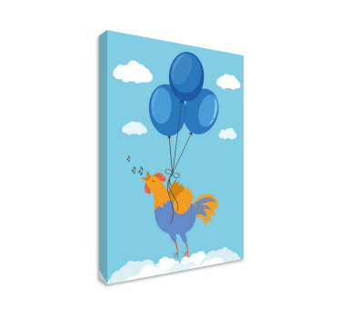 Cuadro aves Pollito volador con globos azules - TenVinilo