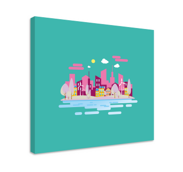 Cuadro infantil Ciudad rosa con mar - TenVinilo