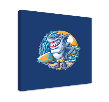 冲浪板鲨鱼卡通现代画布 - TenStickers
