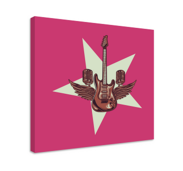Cuadro musical Ilustración de guitarra y micrófonos. - TenVinilo