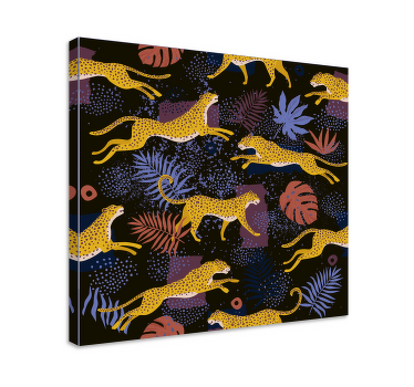 Cuadro animales Leopardos de hojas tropicales en la oscuridad - TenVinilo