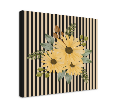 Cuadro de flores Girasoles de otoño en rayas blancas y negras - TenVinilo