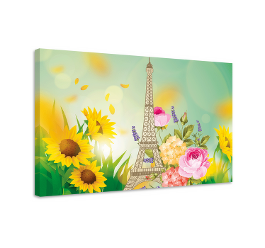 Eiffel tower flowers and sun city canvas prints - TenStickers