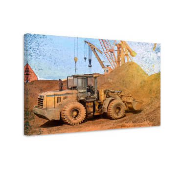 Yellow excavator in the dirt modern canvas - TenStickers