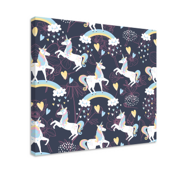 Leinwandbild Kinder Weiße einhörner dunkler Hintergrund - TenStickers
