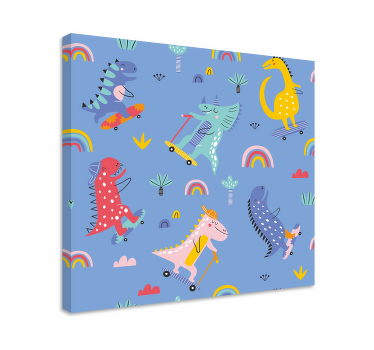 Cuadro infantil Lindos dinosaurios skater - TenVinilo