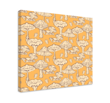 Cuadro plantas Hongos dibujados a mano con fondo amarillo - TenVinilo