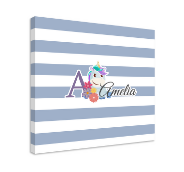 Cute animals unicorn with name canvas - TenStickers