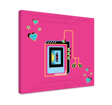 Cuadro vintage Ilustración de walkman sobre fondo rosa - TenVinilo