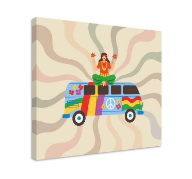Wandbilder Vintage Colorfu hippie-mädchen mit einem bus - TenStickers