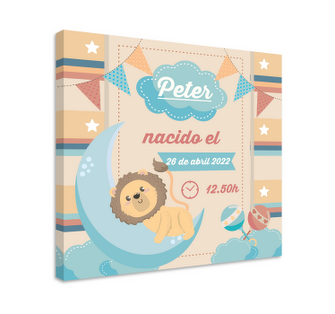Birth info with lyon  personalised canvas - TenStickers