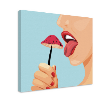 Cuadro moderno Niña lamiendo un hongo diseño artístico - TenVinilo