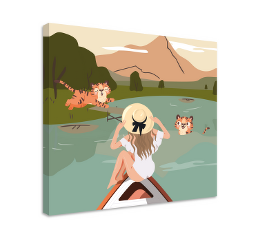 Cuadro para cocina Niña y tigres animales de la selva - TenVinilo