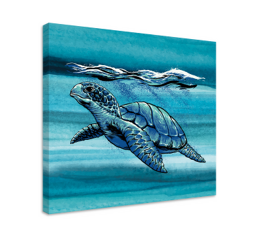 Blue watercolor turtle living room wall art - TenStickers