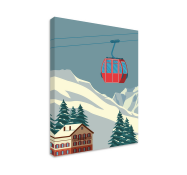 Canvas ski gebied met skilift - TenStickers